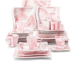 Luxe Serviesset – 30 delig – 6 persoons – Porselein - Bordenset – Dinner platen – Dessertborden - Kommen - Mokken - Pastabord - Roze