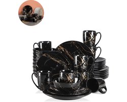 Luxe Serviesset – 32 delig – 8 persoons - Bordenset – Dinner platen – Dessertborden - Kommen - Mokken - Schaaltjes - Zwart