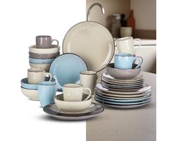 Luxe Serviesset – 32 delig – 8 persoons – Keramiek - Bordenset – Dinner platen – Dessertborden - Kommen - Mokken - Schaaltjes - Meerkleurig