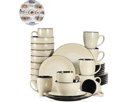 Luxe Serviesset – 32 delig – 8 persoons – Porselein - Bordenset – Dinner platen – Dessertborden - Kommen - Mokken - Beige