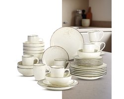 Luxe Serviesset – 32 delig – 8 persoons – Porselein - Bordenset – Dinner platen – Dessertborden - Kommen - Mokken - Beige