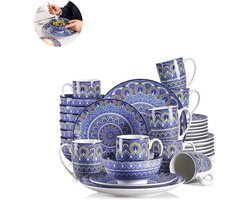 Luxe Serviesset- 32 delig – 8 persoons – Porselein - Bordenset – Dinner platen – Dessertborden - Kommen - Mokken - Blauw