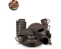 Luxe Serviesset – 32 delig – 8 persoons – Porselein - Bordenset – Dinner platen – Dessertborden - Kommen - Mokken - Bruin