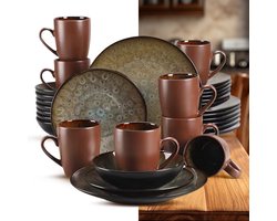 Luxe Serviesset – 32 delig – 8 persoons – Porselein - Bordenset – Dinner platen – Dessertborden - Kommen - Mokken - Bruin