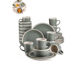 Luxe Serviesset- 32 delig – 8 persoons – Porselein - Bordenset – Dinner platen – Dessertborden - Kommen - Mokken - Donkergroen