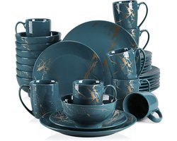 Luxe Serviesset- 32 delig – 8 persoons – Porselein - Bordenset – Dinner platen – Dessertborden - Kommen - Mokken - Donkergroen