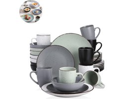 Luxe Serviesset- 32 delig – 8 persoons – Porselein - Bordenset – Dinner platen – Dessertborden - Kommen - Mokken - Mix-Kleur