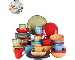 Luxe Serviesset- 32 delig – 8 persoons – Porselein - Bordenset – Dinner platen – Dessertborden - Kommen - Mokken - Mix-Kleur
