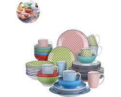 Luxe Serviesset – 32 delig – 8 persoons – Porselein - Bordenset – Dinner platen – Dessertborden - Kommen - Mokken - Mix-kleur