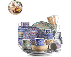 Luxe Serviesset- 32 delig – 8 persoons – Porselein - Bordenset – Dinner platen – Dessertborden - Kommen - Mokken - Mix Kleur