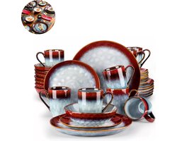 Luxe Serviesset – 32 delig – 8 persoons – Porselein - Bordenset – Dinner platen – Dessertborden - Kommen - Mokken - Rood