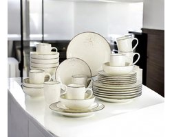 Luxe Serviesset – 32 delig – 8 persoons – Porselein - Bordenset – Dinner platen – Dessertborden - Kommen - Mokken - Schaaltjes - Beige