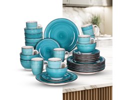 Luxe Serviesset – 32 delig – 8 persoons – Porselein - Bordenset – Dinner platen – Dessertborden - Kommen - Mokken - Schaaltjes - Blauw