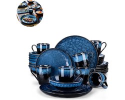 Luxe Serviesset – 32 delig – 8 persoons – Porselein - Bordenset – Dinner platen – Dessertborden - Kommen - Mokken - Schaaltjes - Blauw