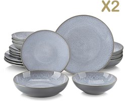 Luxe Serviesset – 32 delig – 8 persoons – Porselein - Bordenset – Dinner platen – Dessertborden - Kommen - Mokken - Schaaltjes - Grijs