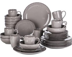 Luxe Serviesset – 32 delig – 8 persoons – Porselein - Bordenset – Dinner platen – Dessertborden - Kommen - Mokken - Schaaltjes - Grijs