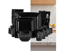Luxe Serviesset – 32 delig – 8 persoons – Porselein - Bordenset – Dinner platen – Dessertborden - Kommen - Mokken - Schaaltjes - Zwart