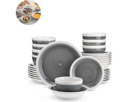 Luxe Serviesset – 32 delig – 8 persoons – Porselein - Bordenset – Dinner platen – Dessertborden - Kommen - Pastabord - Grijs