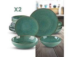 Luxe serviesset – 32 delig – 8 persoons – Porselein - Bordenset – Dinner platen – Dessertborden - Kommen - Pastabord - Groen