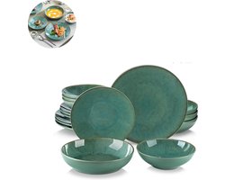 Luxe serviesset – 32 delig – 8 persoons – Porselein - Bordenset – Dinner platen – Dessertborden - Kommen - Set - Groen