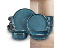 Luxe Serviesset- 32 delig – 8 persoons – Porselein - Bordenset – Dinner platen – Dessertborden - Pastabord - Kom - Blauw