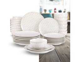 Luxe Serviesset – 32 delig – 8 persoons – Steengoed - Bordenset – Dinner platen – Dessertborden - Diepbord - komen - Antiekwit