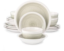 Luxe Serviesset - 32-Delig - Porselein - Bordenset - Beige - 8 Persoons Servies - Bohemian Servies - Ivoorwit - Dinerbord - Handgeschilderd