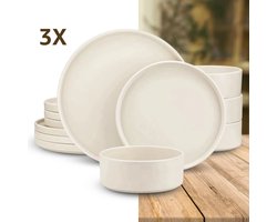 Luxe Serviesset – 36 delig – 12 persoons – Steengoed - Bordenset – Dinner platen – Dessertborden - Kommen - Crème Wit
