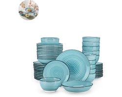 Luxe Serviesset – 48 delig – 12 persoons – Keramiek - Bordenset – Dinner platen – Dessertborden - Pastabord - Kommen - Blauw