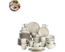 Luxe Serviesset – 48 delig – 12 persoons – Keramisch - Bordenset – Dinner platen – Dessertborden - Mokken - Kommen - Beige