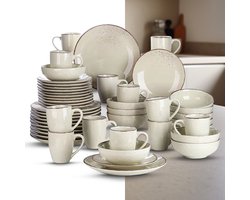 Luxe Serviesset – 48 delig – 12 persoons – Keramisch - Bordenset – Dinner platen – Dessertborden - Mokken - Kommen - Beige
