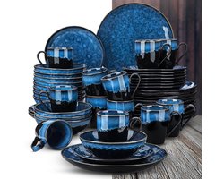 Luxe Serviesset – 48 delig – 12 persoons – Porselein - Bordenset – Dinner platen – Dessertborden - Kommen - Mokken - Blauw