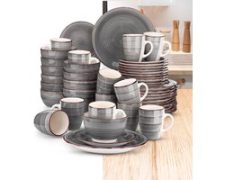 Luxe Serviesset- 48 delig – 12 persoons – Porselein - Bordenset – Dinner platen – Dessertborden - Kommen - Mokken - Grijs