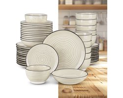 Luxe Serviesset – 48 delig – 12 persoons – Porselein - Bordenset – Dinner platen – Dessertborden - Kommen - Pastabord - Beige