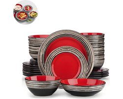Luxe Serviesset – 48 delig – 12 persoons – Porselein - Bordenset – Dinner platen – Dessertborden - Kommen - Pastaborden - Rood