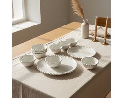 Luxe Serviesset 9-delig Wit van Keramiek – Complete Serveerschalen & Borden Set – Snackschalen, Tapasschaaltjes en Serveerschalen voor Borrel, Hapjes, Dips & Tafelserveren – Modern Elegant Servies voor Keuken, Eettafel & Feestjes