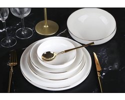 Luxe serviesset - Voor 6 personen - 25-delig - Porseleinen set - Wit met goud - Rond