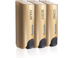 Luxe Shampoo & Zeepdispenser - Wandmontage - Muur Zeep dispenser - Zeeppompje Douche - Badkamer - Goud - 3 -Delig