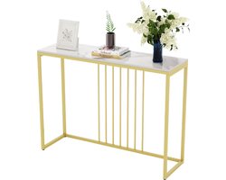 Luxe sidetable - Muurtafel - Wandtafel - Bijzettafel - Console tafel - Wandbureau - Kaptafel - Bartafel - Wit marmer blad - Goud frame - 100 x 300 x 78.5cm