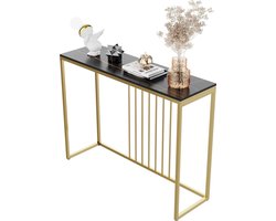 Luxe sidetable - Muurtafel - Wandtafel - Bijzettafel - Console tafel - Wandbureau - Kaptafel - Bartafel - Zwart marmer blad - Goud frame - 100 x 300 x 78.5cm
