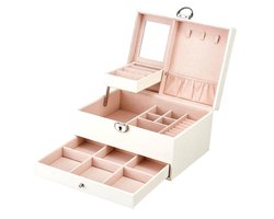 Luxe Sieraden Doos – Bijouterie Kistje – Juwelen Box – Oorbellen/Ring/Ketting/Armband – Vrouwen/Dames/Meisjes - Wit