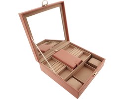 Luxe Sieradendoos - Juwelendoos - Opbergbox - Sieradenbox - Bijouterie Kist - Oorbellen/Ring/Ketting/Armband - Vrouwen/Dames/Meisjes - Roze