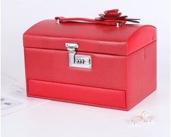 Luxe Sieradendoos - Juwelendoos - Opbergbox - Slangenleder look - Roos - Sieradenbox - Bijouterie Kist - Oorbellen/Ring/Ketting/Armband - Vrouwen/Dames/Meisjes - Rood