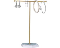 Luxe Sieradenstandaard T-Bar met Marmeren Plateau voor Kettingen, Oorbellen en Armbanden
