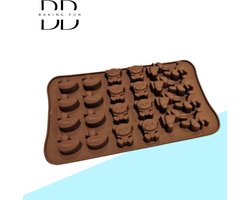 Luxe Siliconen 'Schattige Beertjes, Konijntjes en Eendjes' mal voor rozetchocolade 22 x 14cm - Chocolade vorm - Ruby chocolate (Roze chocolade) - Snoep / Bonbon chique mal - Geschikt voor oven en vaatwasser bestendigd.