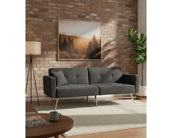 Luxe Slaapbank met Bedfunctie en Opbergruimte – Donkergrijs – Verstelbare Hoek, Comfortabele Zitkussens, Gouden Poten en Zijzakken – 2-Zits Sofa voor Woonkamer en Gasten House&Garden