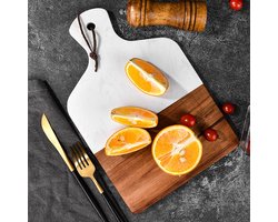 Luxe Snij- & Serveerplank van Marmer en Acaciahout- Borrelplank - wit 33*21.6cm