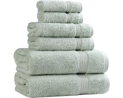 Luxe Soft 6-delige Badhanddoeken Set - 100% Kamgaren Katoen - Incl. Washandjes, Handdoeken en Badlakens - Saliegroen