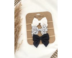 Luxe Speenkoorden - set van 3 meisjes haarbanden - strikjes - wit- zwart - kraamcadeau - baby - peuter