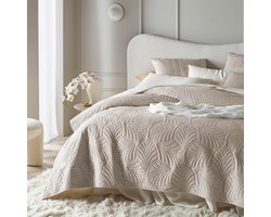 Luxe sprei 200 x 220 - Beige - Fluwelen bedsprei - Elegante zachte banksprei - Moderne sprei, plaid, kleed, deken - Exclusief design - Velours - Oeko-Tex